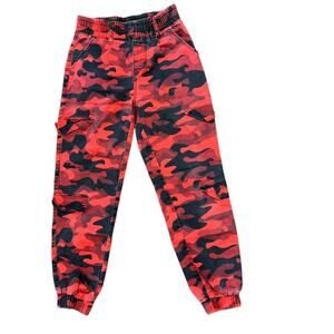 V. I. P. Orange Black Camo Print Y2K Joggers Stretch Womens 27 Casual Streetwear